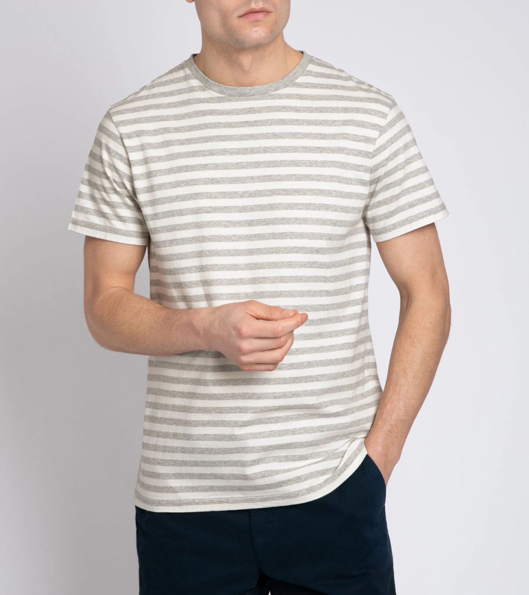 Trunk York Stripe T-Shirt: Ecru/Grey