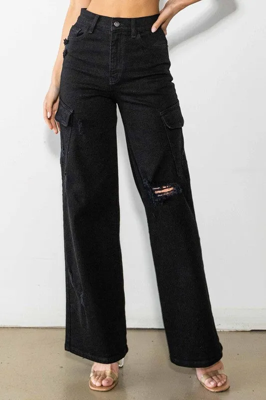 Vibrant- High Rise Cargo Wide Jeans