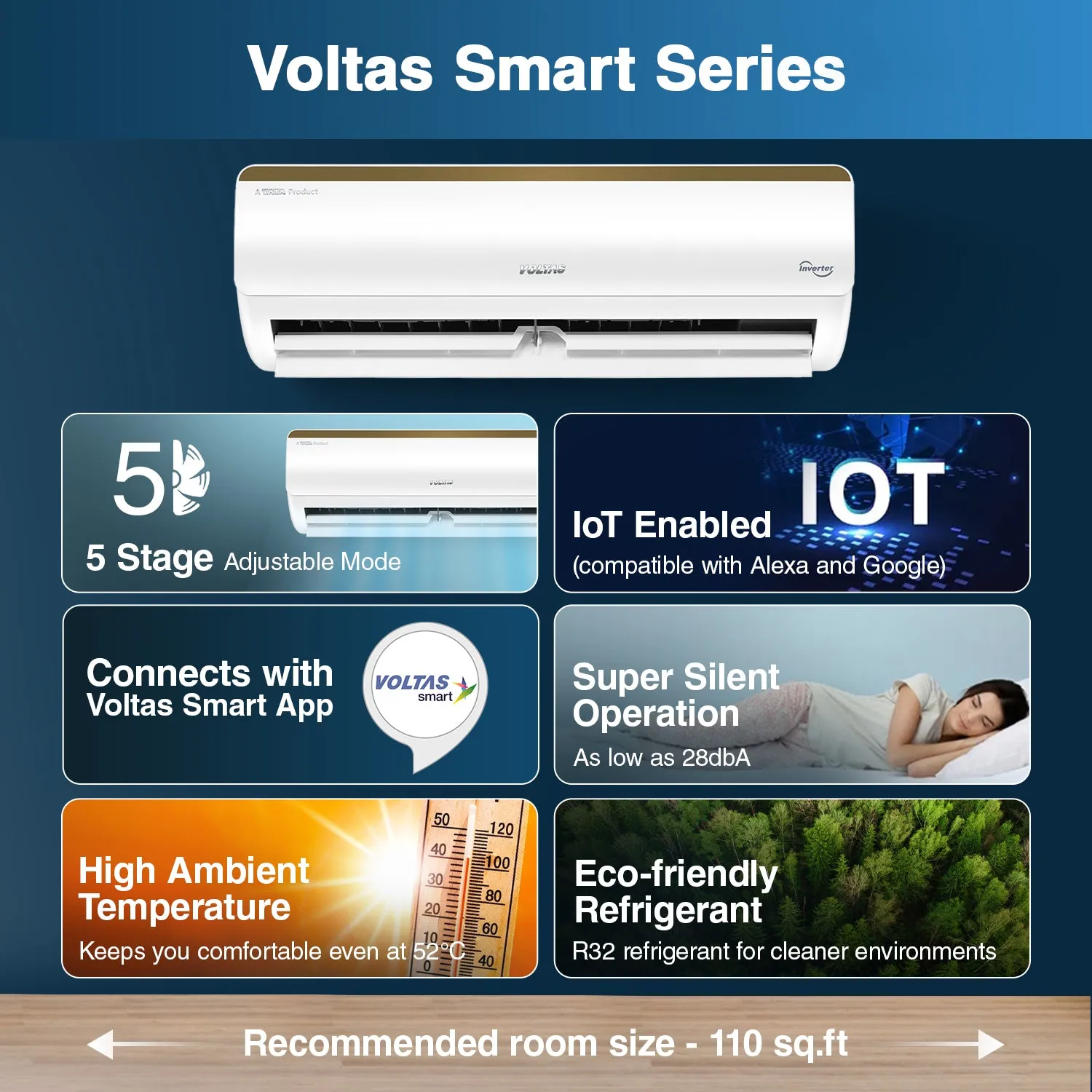 Voltas SmartAir Inverter AC, 1 Ton, 5 star - 125V Vertis Smart Elite Gold With IoT