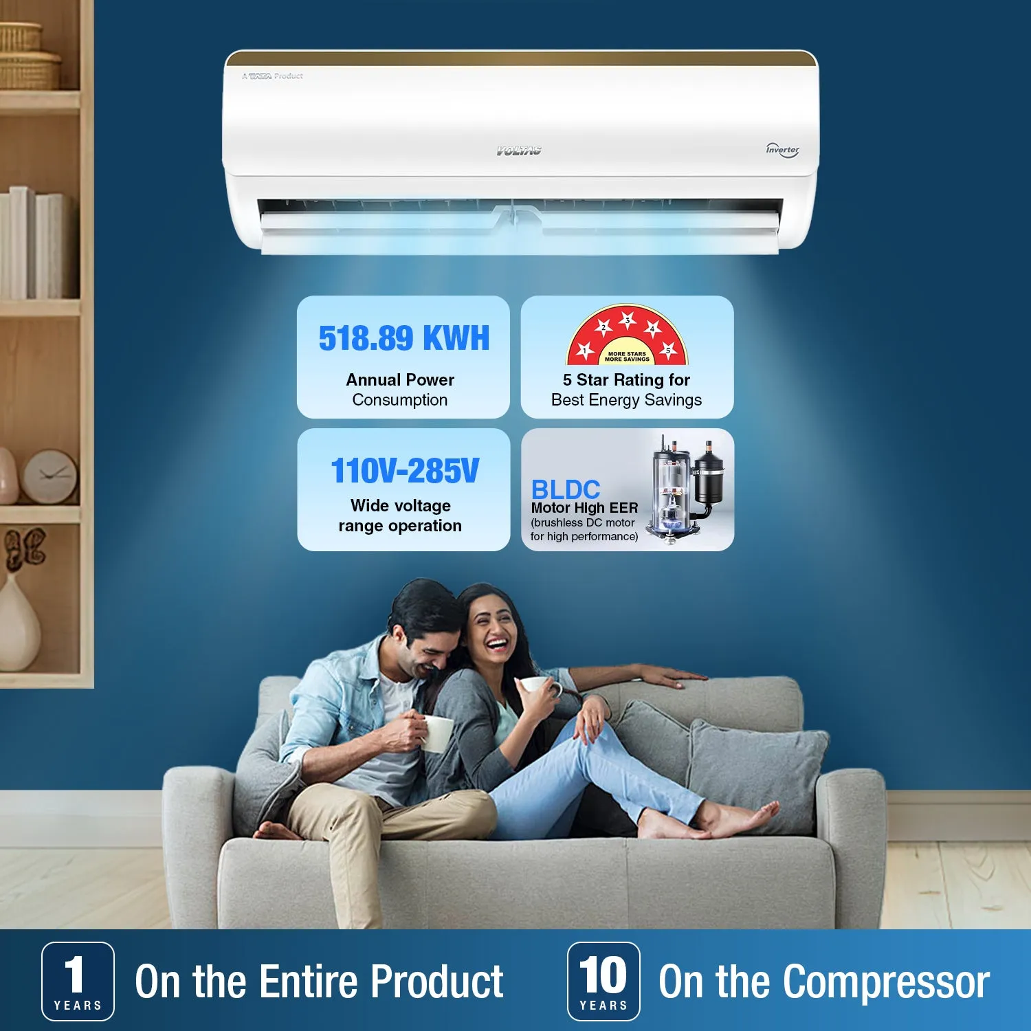 Voltas SmartAir Inverter AC, 1 Ton, 5 star - 125V Vertis Smart Elite Gold With IoT