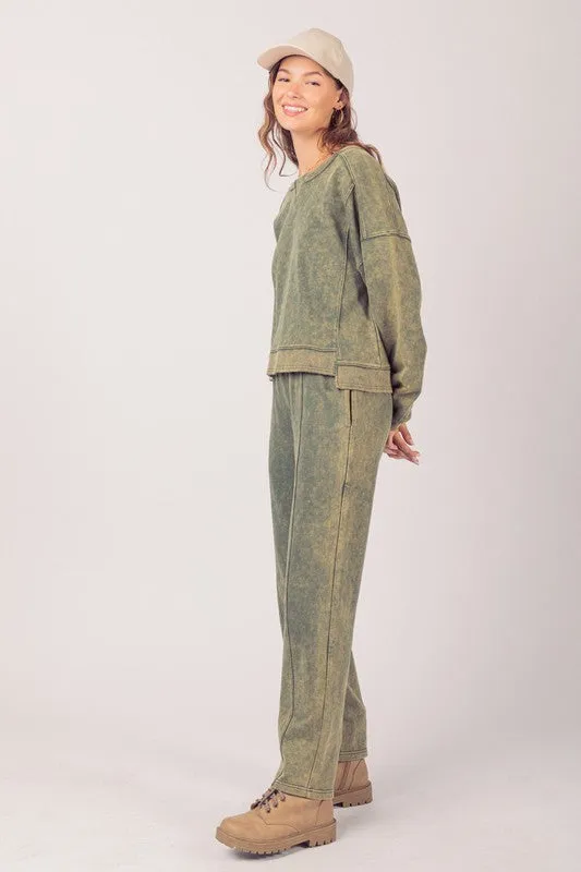 Washed Comfy Knit Top And Pant Set!